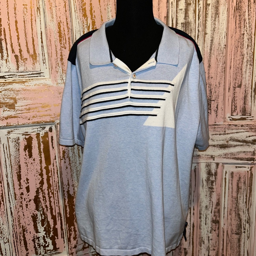 Tommy Bahama Blue and White Striped Polo golf